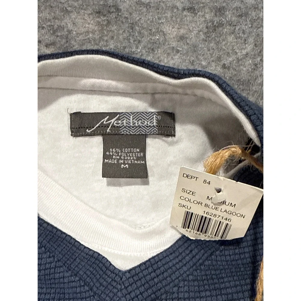 Method Mens V-Neck Pullover Sweater Navy Blue‎ Waffle Knit Size Medium NWT